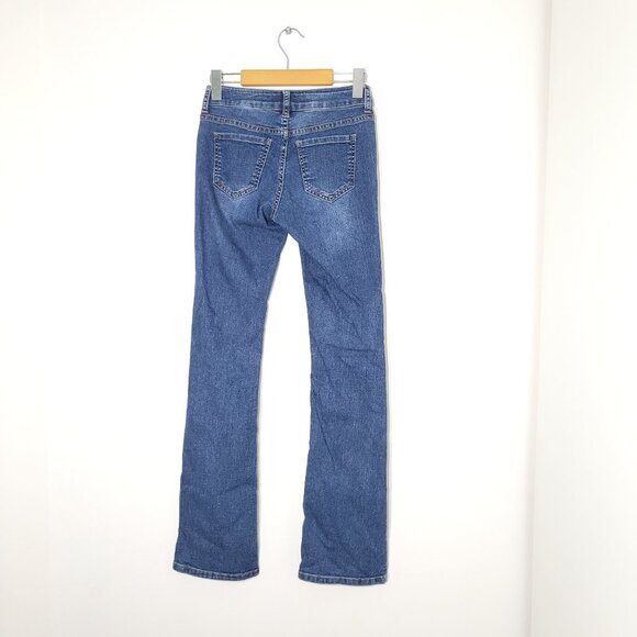 Wax Jean Mid Wash Sandblasted Whiskered Boot Cut Denim Jeans Stretch Size 0 - Picture 6 of 10